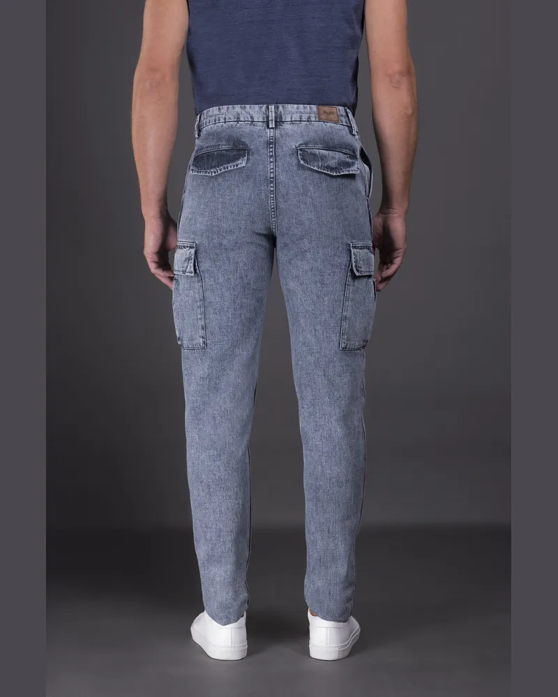 MOORER Mens Light Blue Cargo Trousers Blue