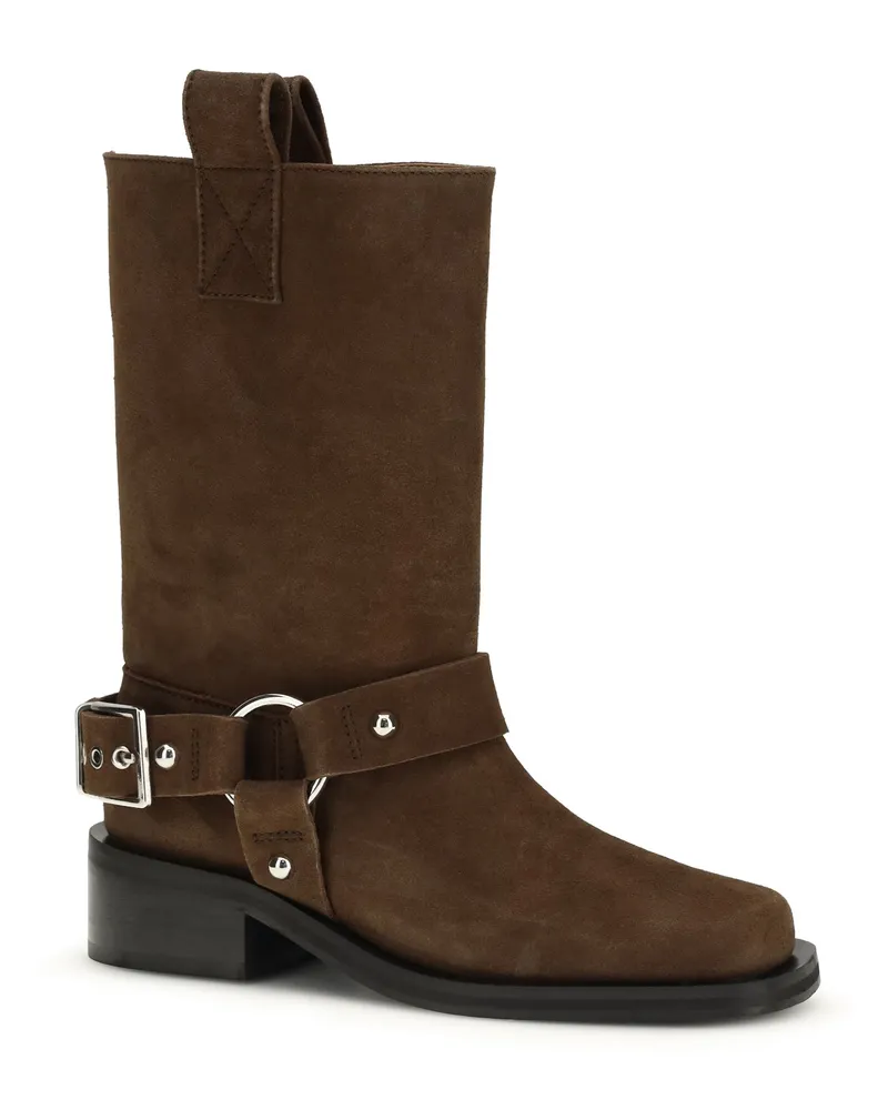 Ganni Women's Suede Biker Boots Chicory Coffee Brown