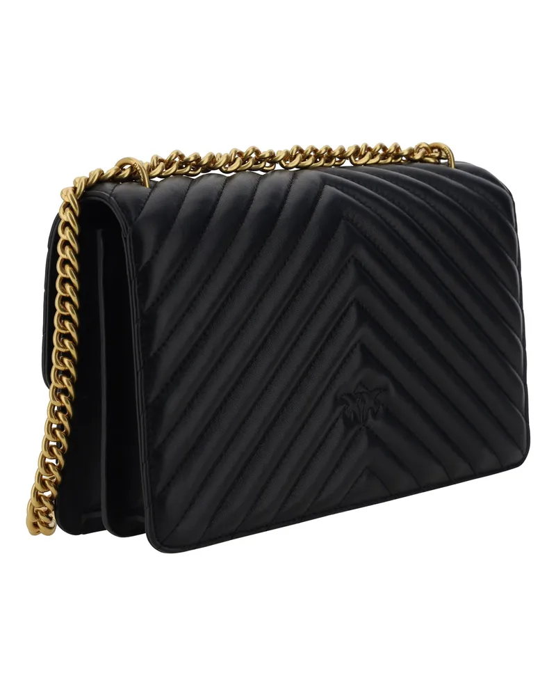 Pinko Women's Shoulder Bag Love One Classic Black Leather Black-Antique Gold Calf Black/antique Black