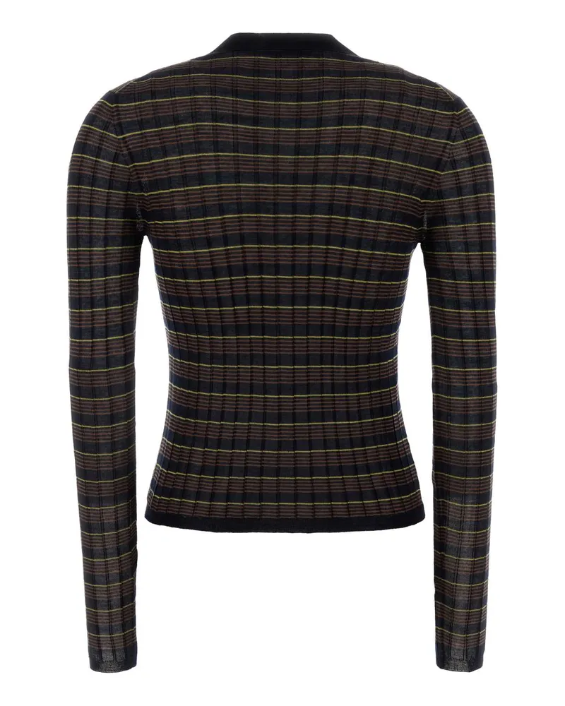 Prada Women's Embroidered Knit Cardigan Blu+tabacco Exterior: Cashmere Silk Maglieria Sweater Navy
