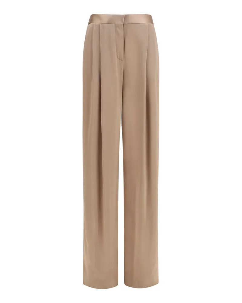Tom Ford Women's Straight Silk Pants Desert Taupe Trousers Beige