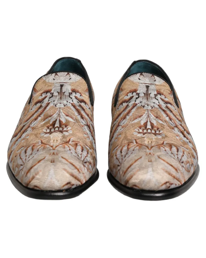 Dolce & Gabbana Beige Brocade Men Slip On Dress Loafers Shoes Leather Beige