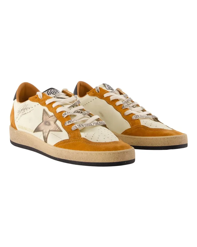 Golden Goose Men's Ballstar Sneakers -  Leather Brown Calfskin Shoes Brown