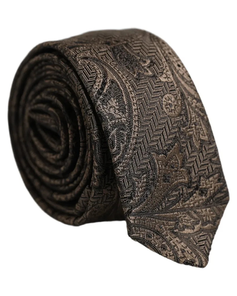 Dolce & Gabbana Men Brown Paisley Silk Adjustable Tied Necktie Tie Brown