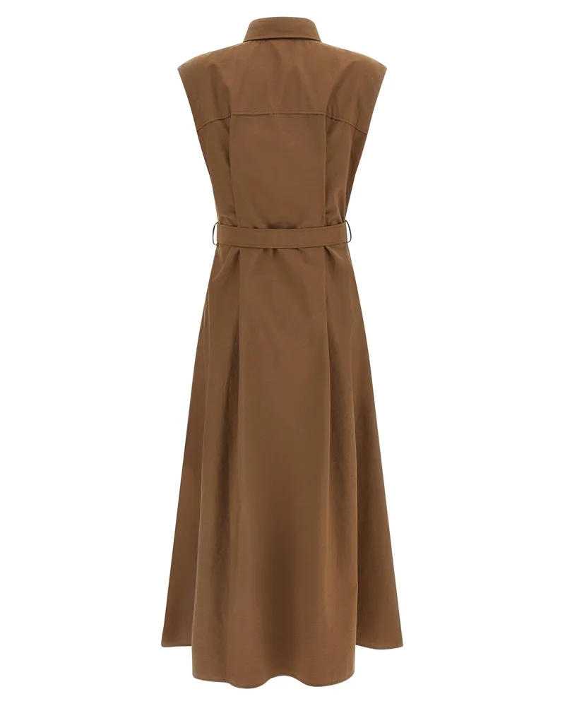 Brunello Cucinelli Chemisier Cotton Midi Dress — Camel Camel