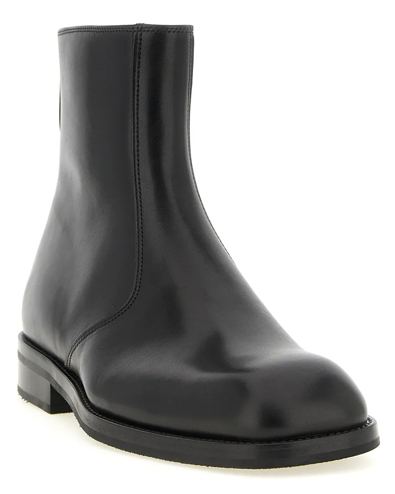 Christophe Lemaire Square-Toe Leather Ankle Boot — Black Black