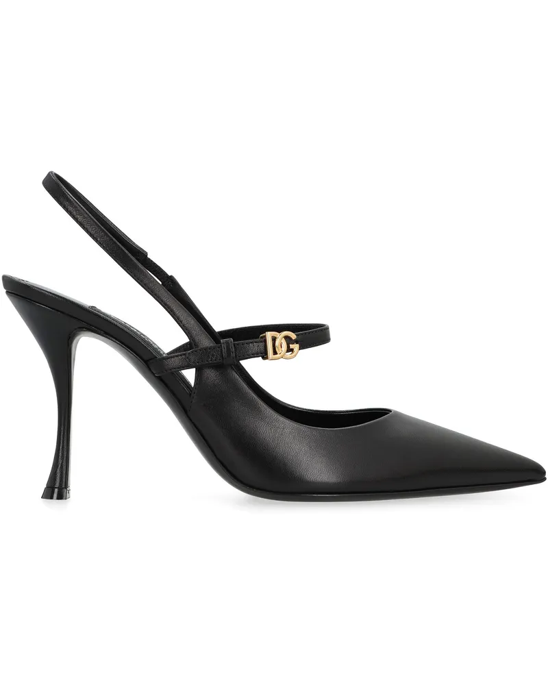 Dolce & Gabbana Women's Slingback Shoes Black Kid Leather Kidskin Pumps High Heel Black