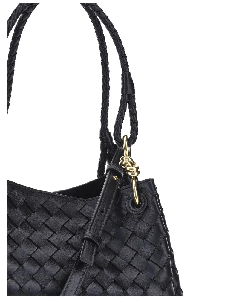 Bottega Veneta Women's Shoulder Bag Intrecciato Leather Black Black-Brass Lamb Black/brass Black
