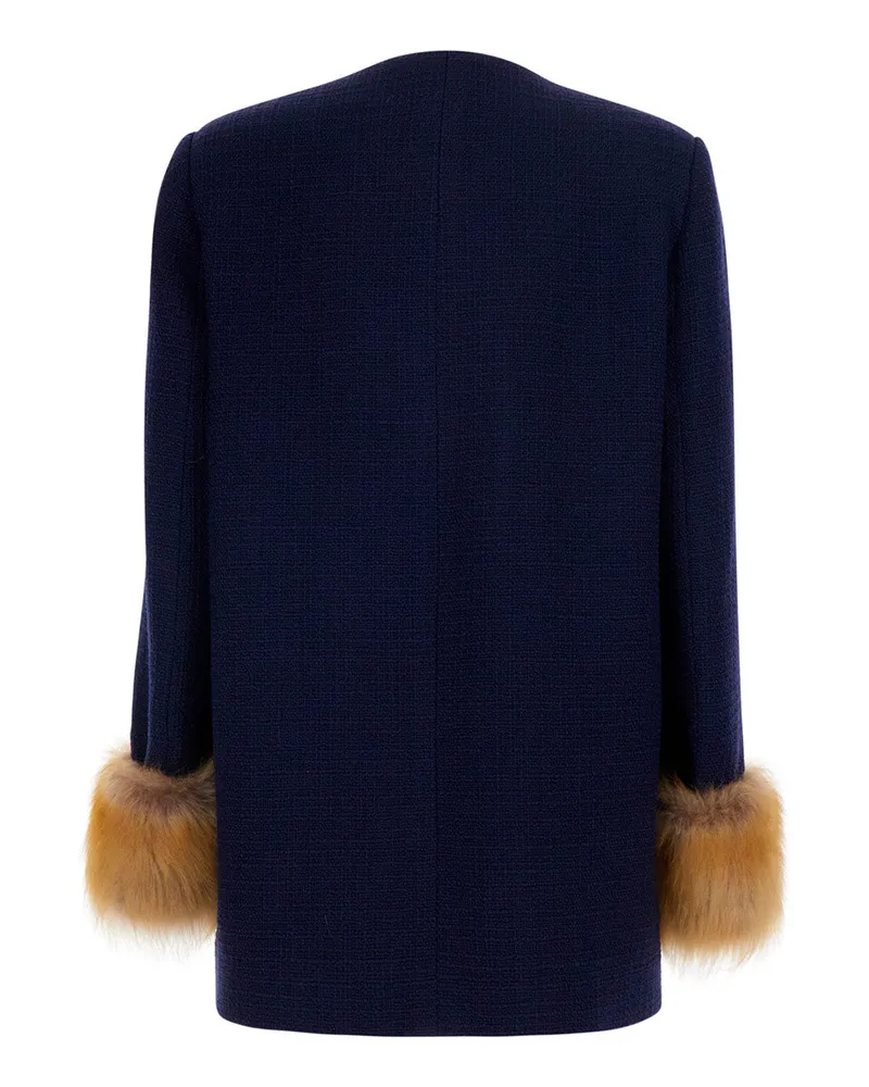 Valentino Garavani Women's Caban Coat Grey Wool Blazers Jacket Navy