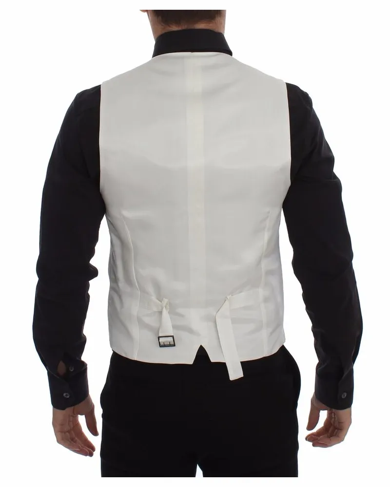 Dolce & Gabbana Men's White Cotton Silk Blend Dress Vest Blazer White