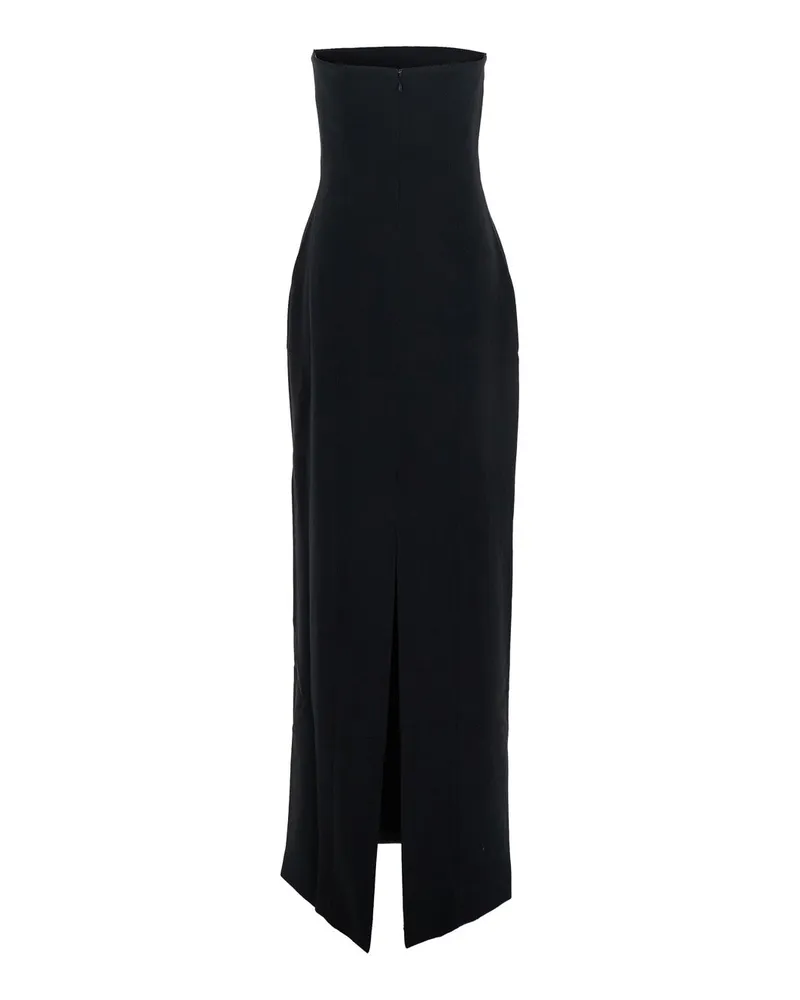 Solace London Women's Black Long Dress With Bare Shoulder And Back Slit Polyester Black