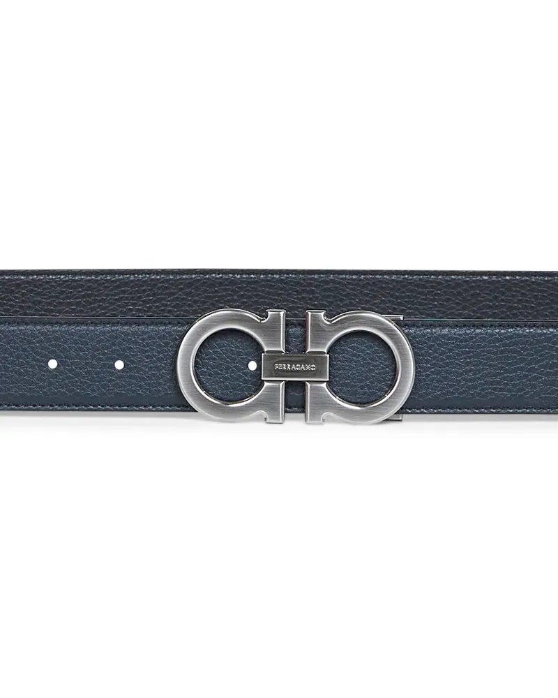 Ferragamo Two-Tone Gancini Reversible Belt — Blue Blue
