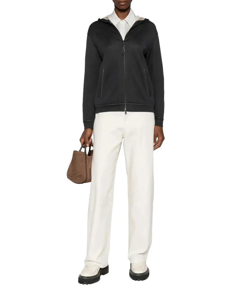 Brunello Cucinelli Silk-Blend Hoodie — Gray Gray