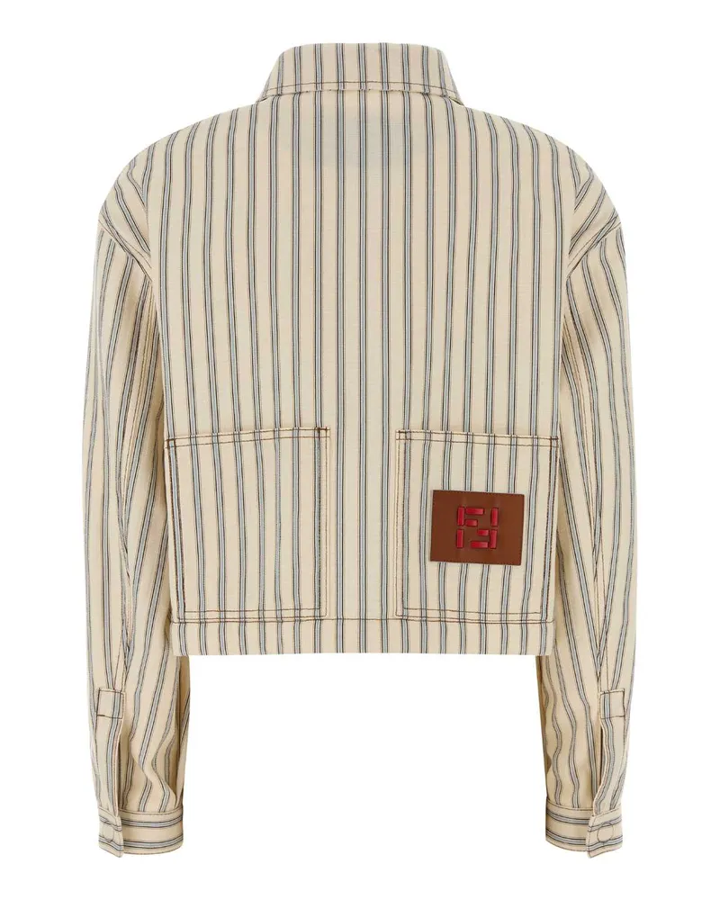 Fendi Women's Embroidered Denim Jacket Anice-26 Exterior: Cotton Giacche E Gilet Beige