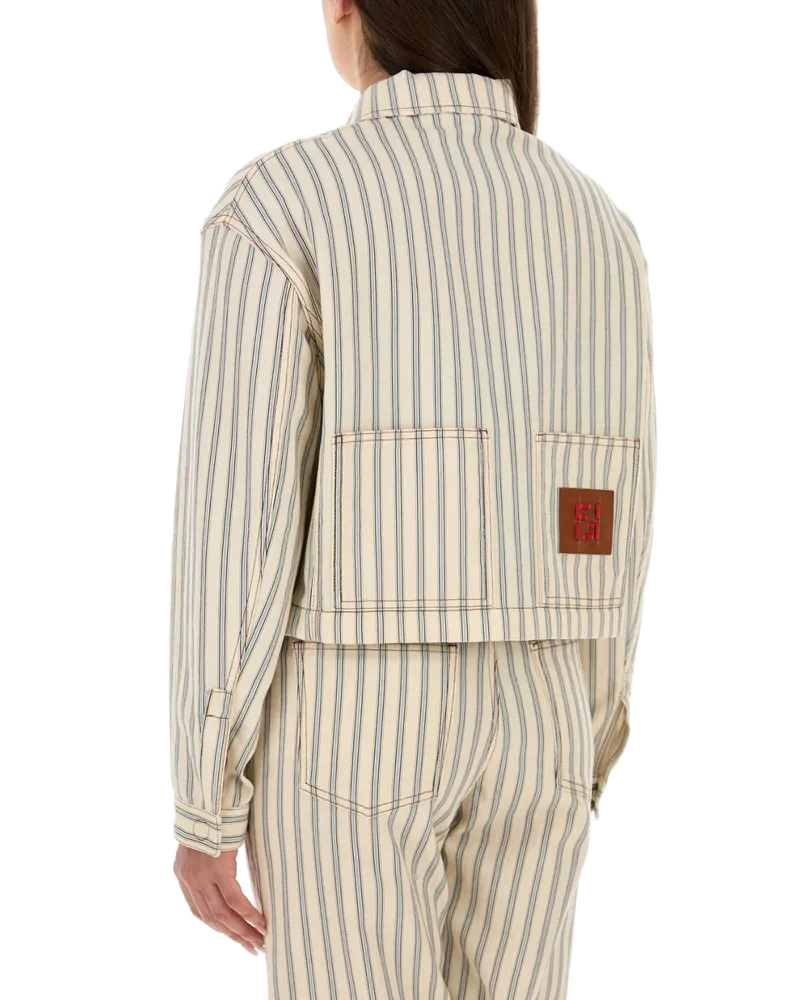 Fendi Women's Embroidered Denim Jacket Anice-26 Exterior: Cotton Giacche E Gilet Beige