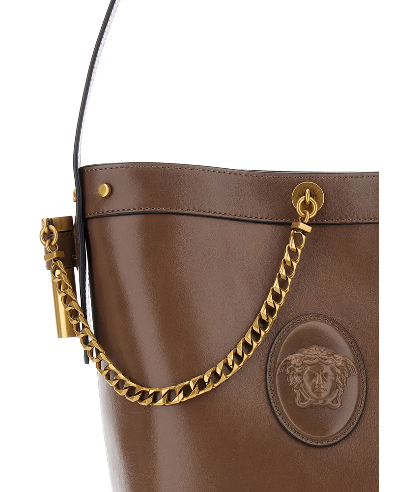 Versace Women's Bucket Bag Black Leather Shoulder Brown