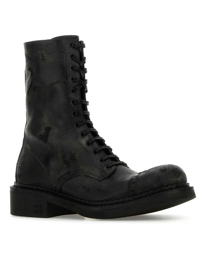 Miu Miu Women's Black Leather Ankle Boots Nero Vitello Stivali Black