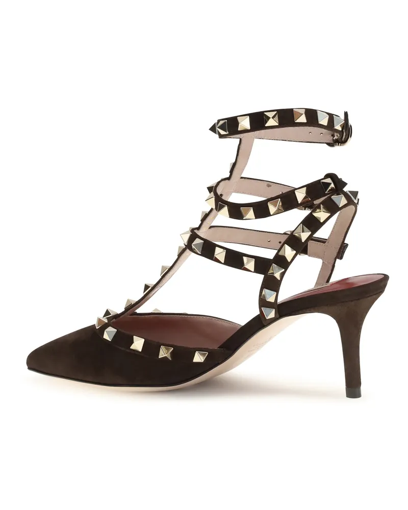 Valentino Garavani Women's Pumps Rockstud Suede Ebony Brown Upper: Sandal Black