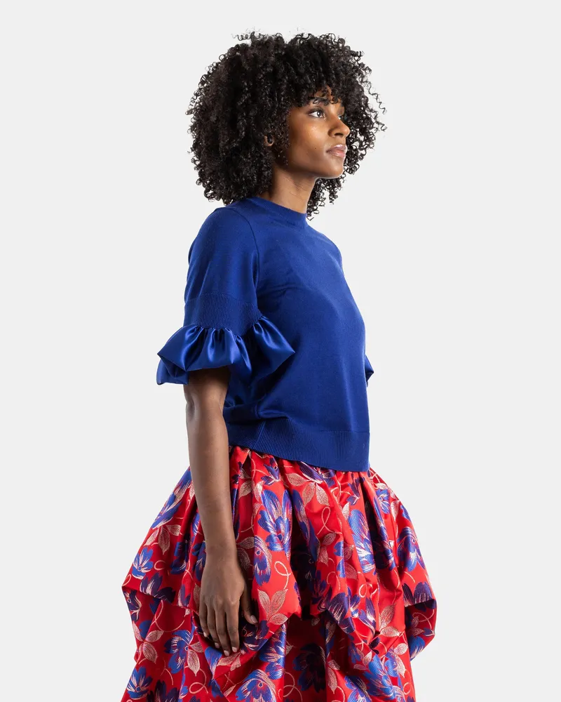 Noir Kei Ninomiya Women's Blue Knit Top With Satin Ruffles Blue