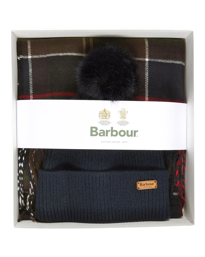 Barbour LGS0054 Classic Tartan Knit Beanie and Scarf Set — Multicolor Multicolor