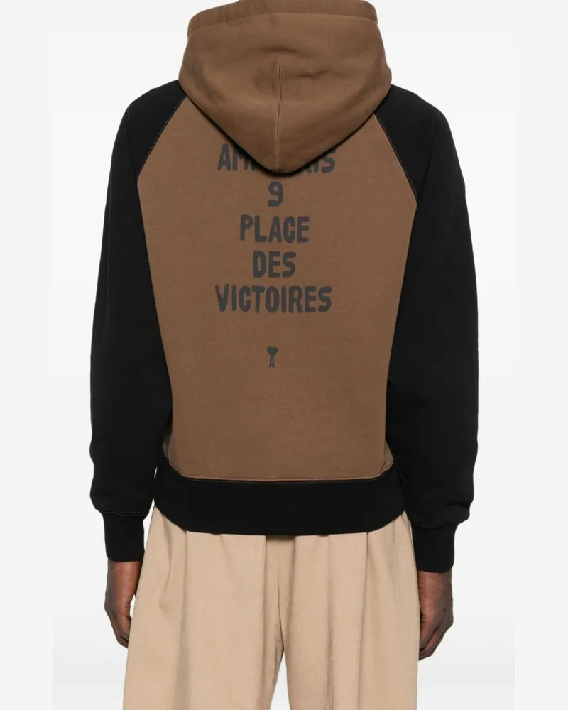 AMI Paris Cotton Colorblock Hoodie — Brown Brown