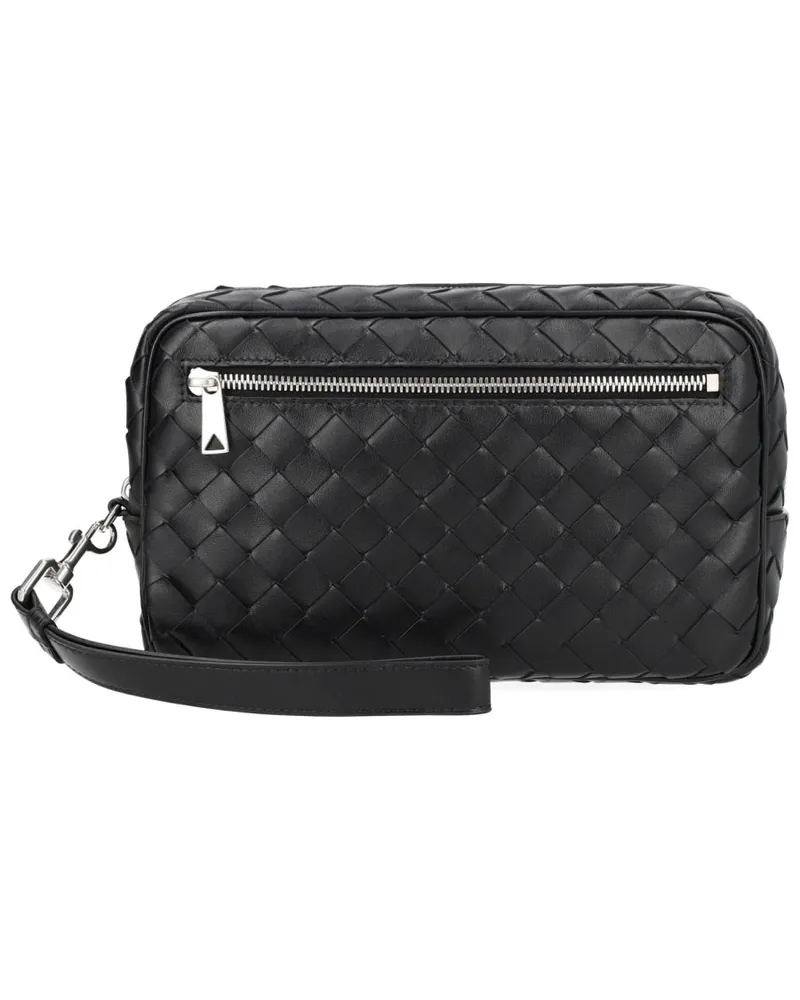 Bottega Veneta Interlaced Calf Leather Clutch — Black Black