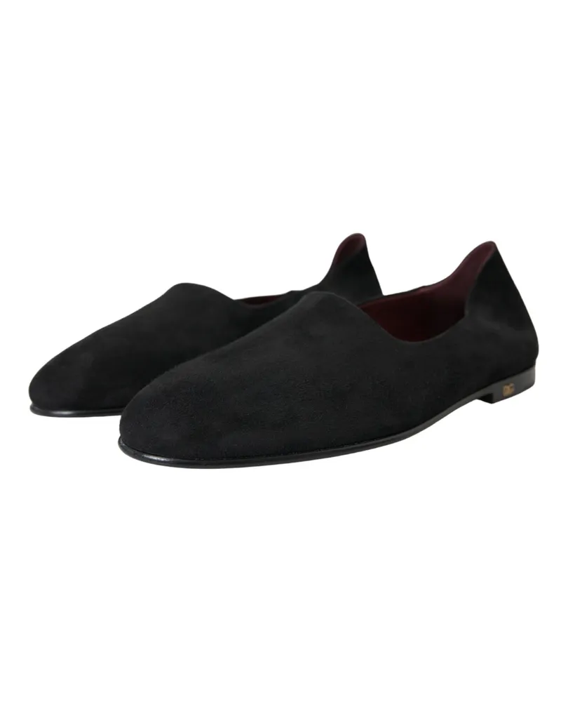 Dolce & Gabbana Men's Black Suede Loafers Formal Dress Slip On Shoes Goatskin Leather Black