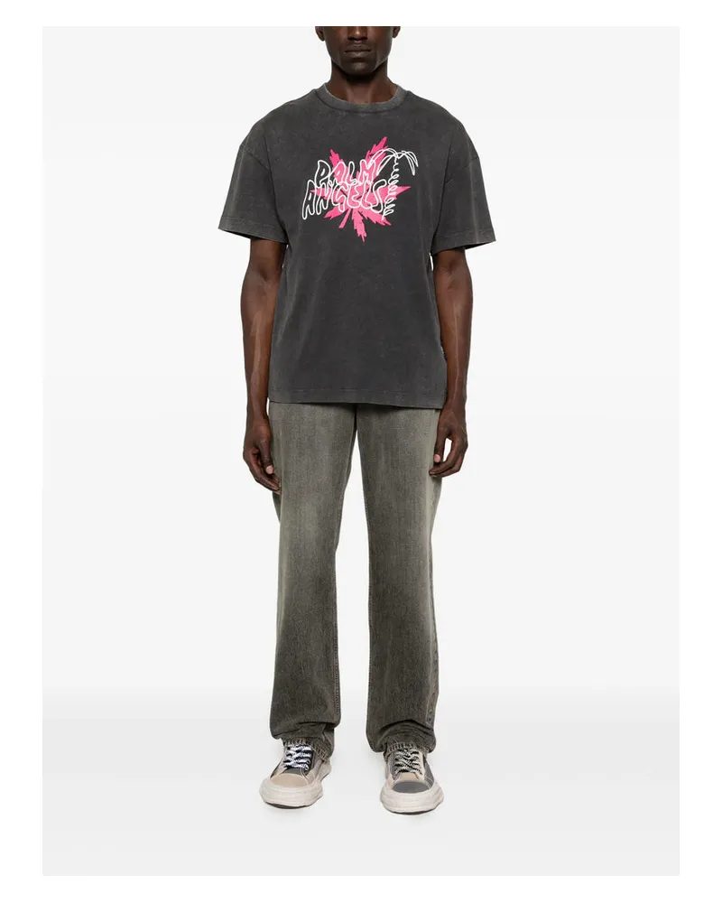 Palm Angels Logo-Print Faded Cotton T-Shirt — Grey Grey