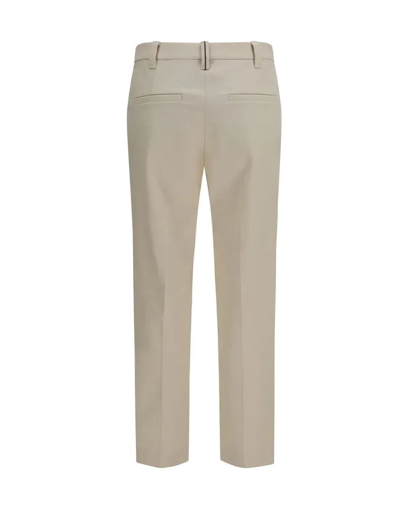 Brunello Cucinelli Tailored Cotton Trousers — Beige Beige