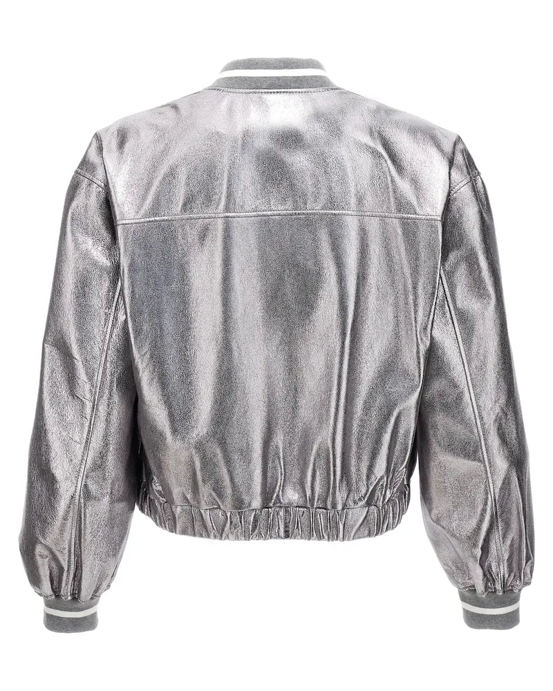 Brunello Cucinelli Women's Silver Leather Bomber Clothing Silver