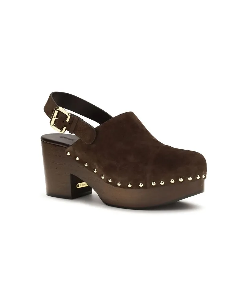 Chloé Women's Brown Calf Leather Bos Taurus Clogs Shoe Brown