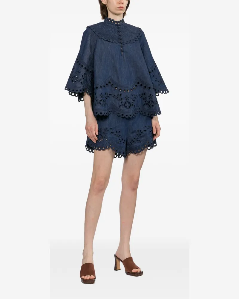 Zimmermann Broderie Anglaise Denim Shorts — Navy Navy