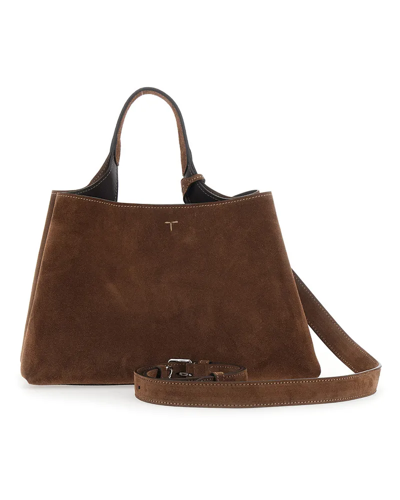 TOD'S Women's Handbag Suede Brown Calf Leather Handbags Hand Bags Brown