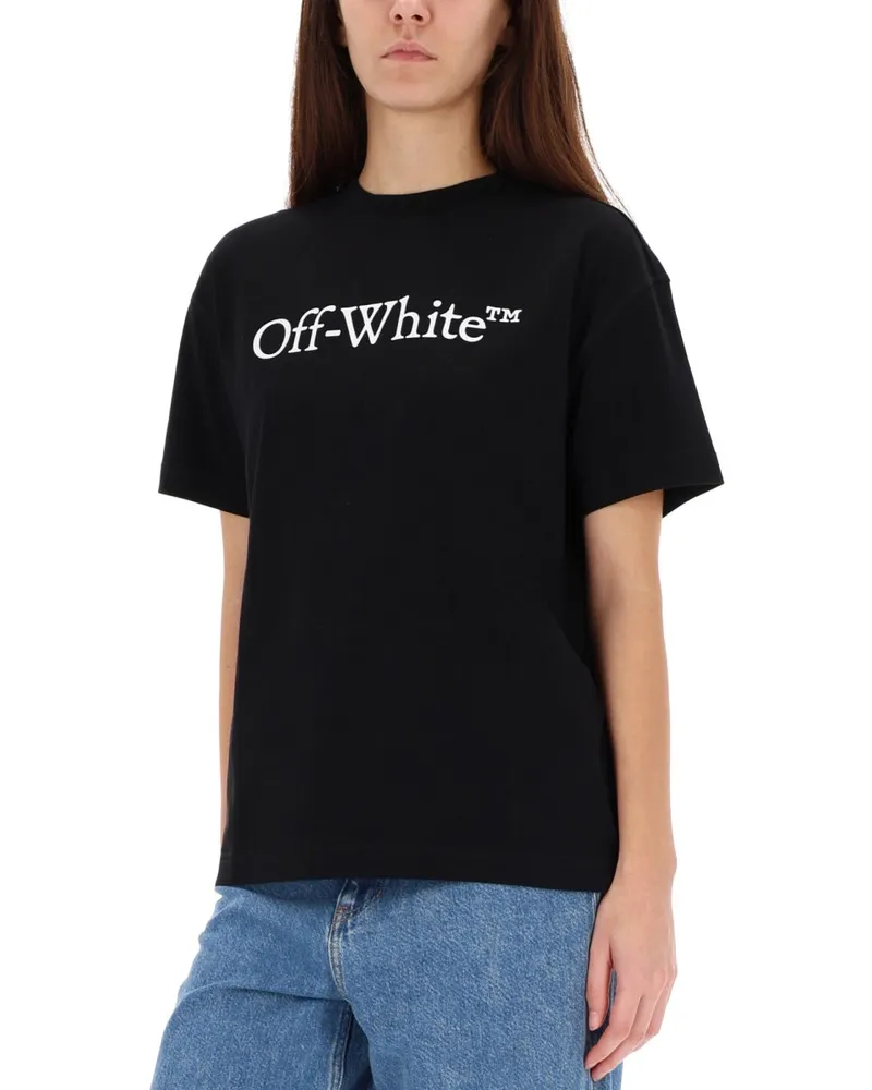 OFF-WHITE Logo-Embroidered Cotton T-Shirt — Black Black