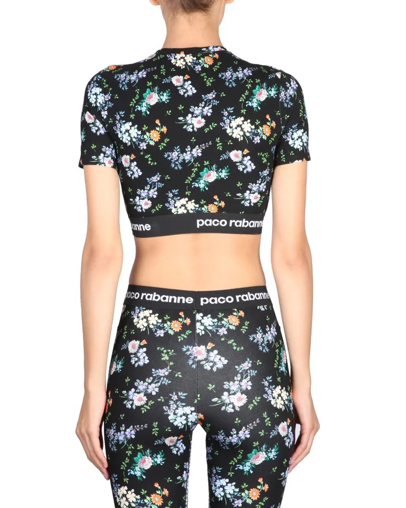 Paco Rabanne Floral Viscose Cropped Top — Multicolor Multicolor