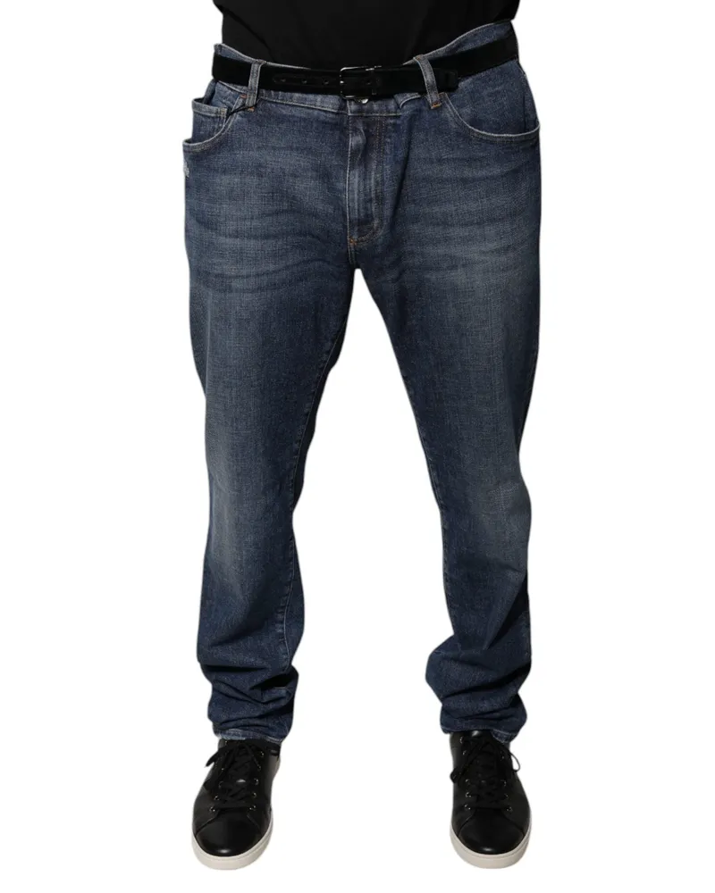 Dolce & Gabbana Men's Dark Blue Cotton Logo Skinny Denim Jeans Elastane Clothing Blue