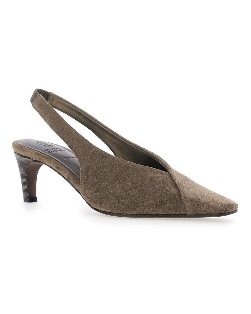 Brunello Cucinelli Calf Leather Slingback Heel — Brown Brown