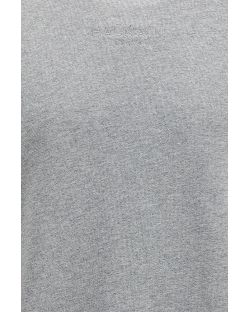 Balmain Men's Crewneck Sweatshirt Embroidered Logo Heather Grey-Heather Grey Cotton Sweatshirts Grey/heather Sweater Gray