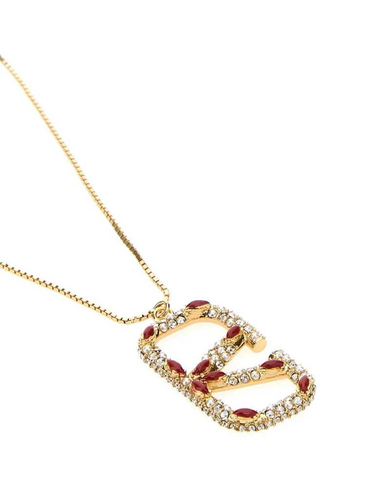 Valentino Garavani Women's Gold Metal Vlogo Necklace Oro18creamcorallocrystalsilvershad Collane Necklaces Gold