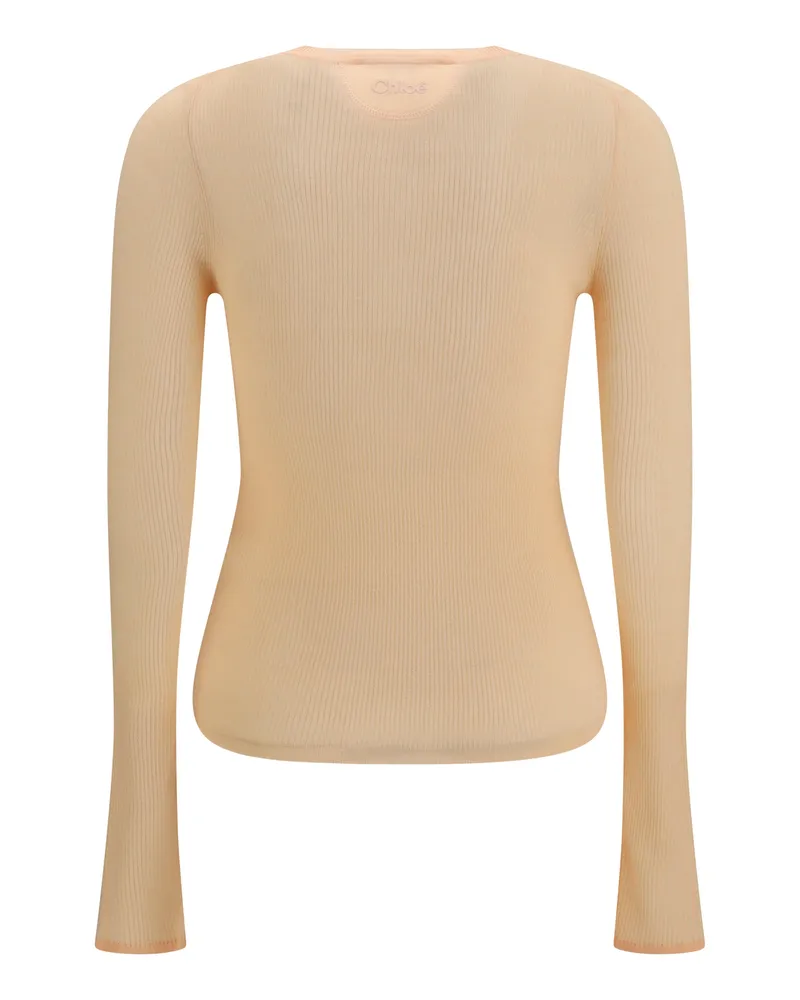 Chloé Women Ribbed Wool Sweater Bleached Orange (ovis Aries Beige
