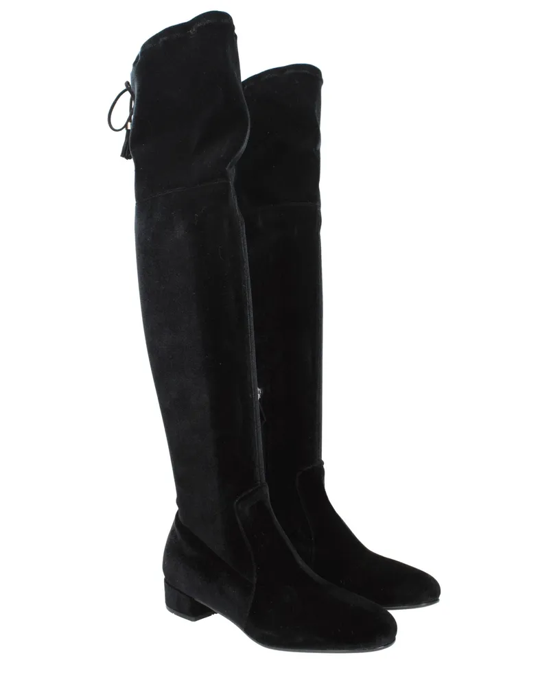 Prada Women's Black Velvet Over The Knee Shoe Black