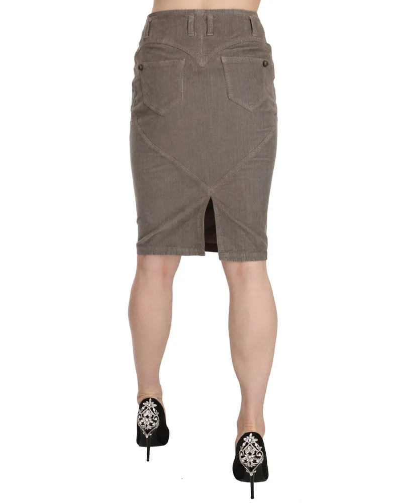 Just Cavalli Women Gray Corduroy Pencil Straight A-Line Skirt Cotton Gray