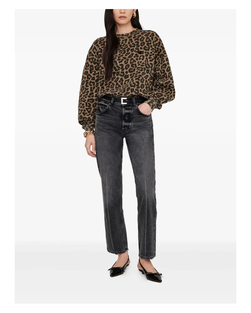 Anine Bing Leopard Print Cotton Sweatshirt — Brown Brown