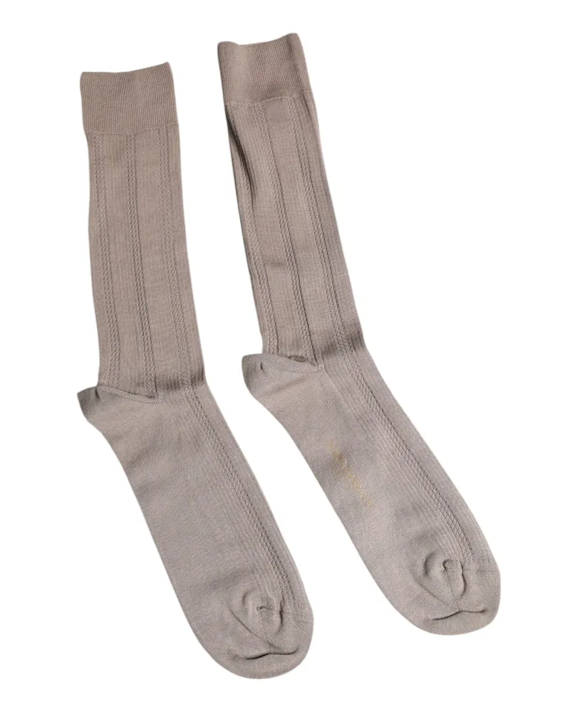 Dolce & Gabbana Unisex Brown Cotton Stretch Logo Over Calf Socks Nylon Elastane Clothing Brown