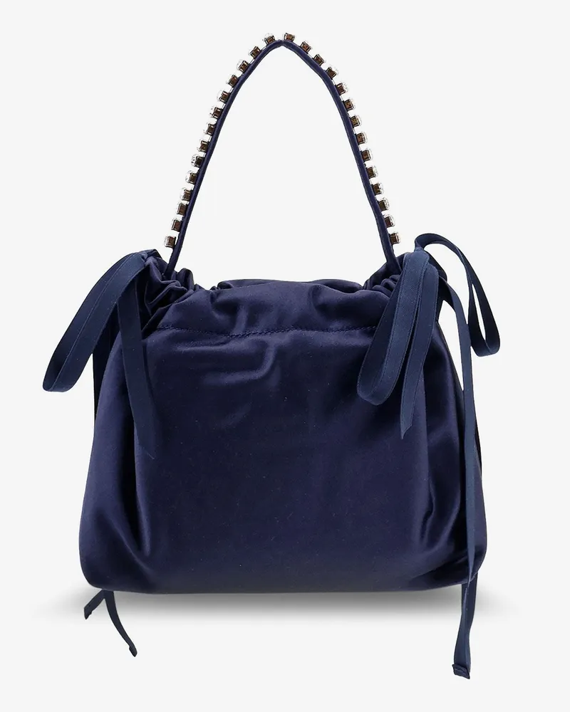 Jimmy Choo Women's Crossbody Bag Drawstring Mini Satin Blue Bucket Blue