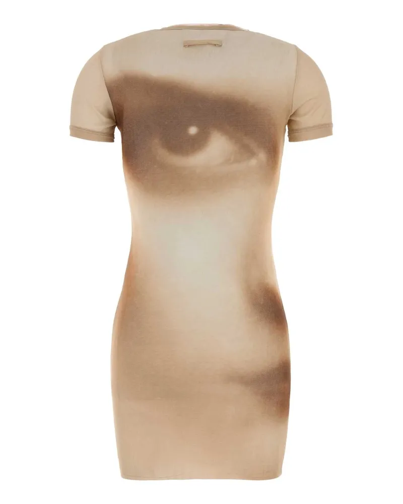 Jean Paul Gaultier Women Mesh Short Dress Printed Face Beige Abiti Beige