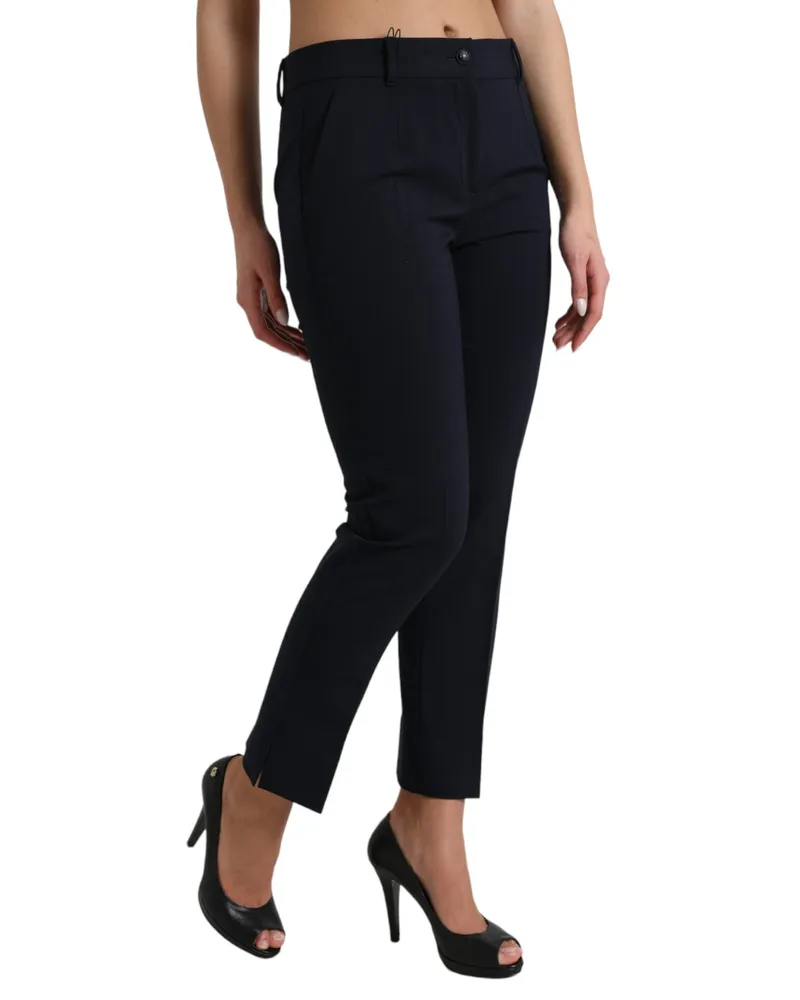 Dolce & Gabbana Women's Blue Mid Waist Tapered Cropped Pants Black