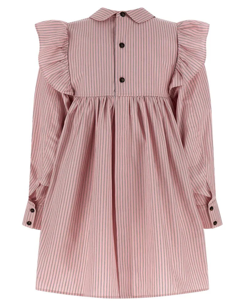 Ganni Striped Oxford Cotton Dress — Pink Pink
