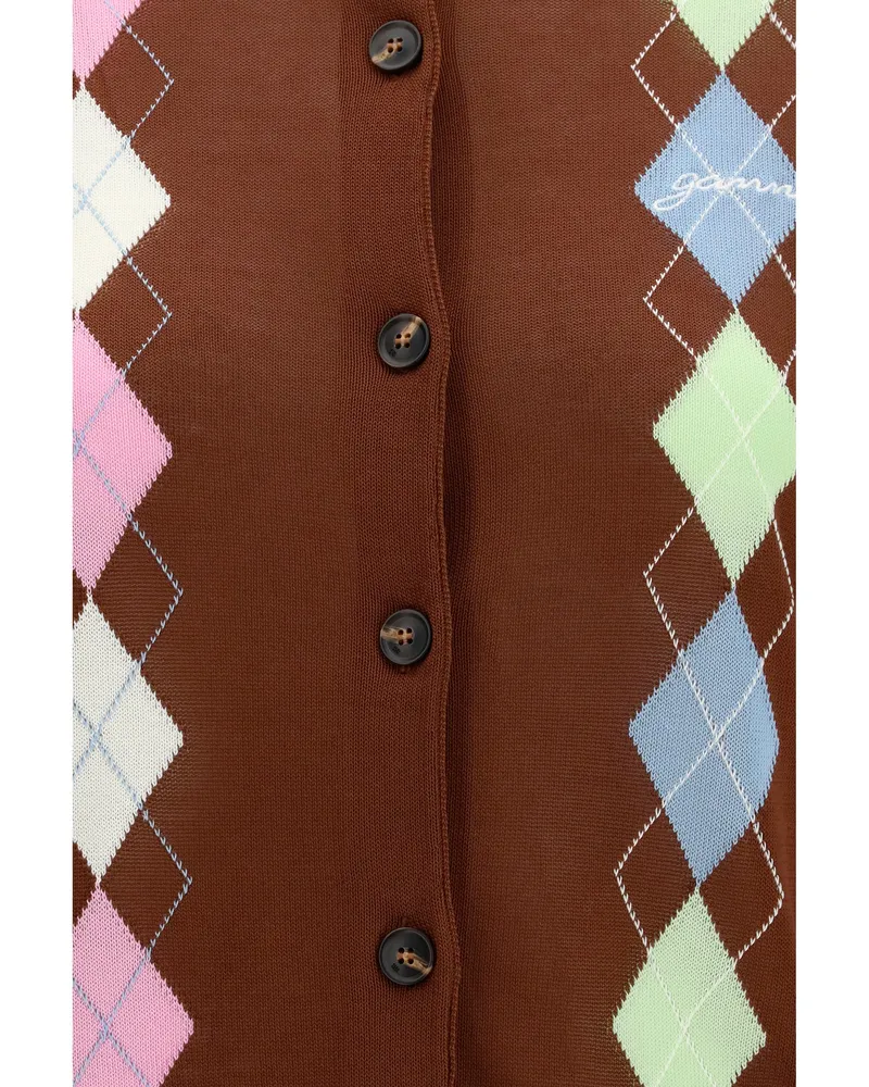 Ganni Women's Cardigan Tiramisu Cotton Sweater Brown