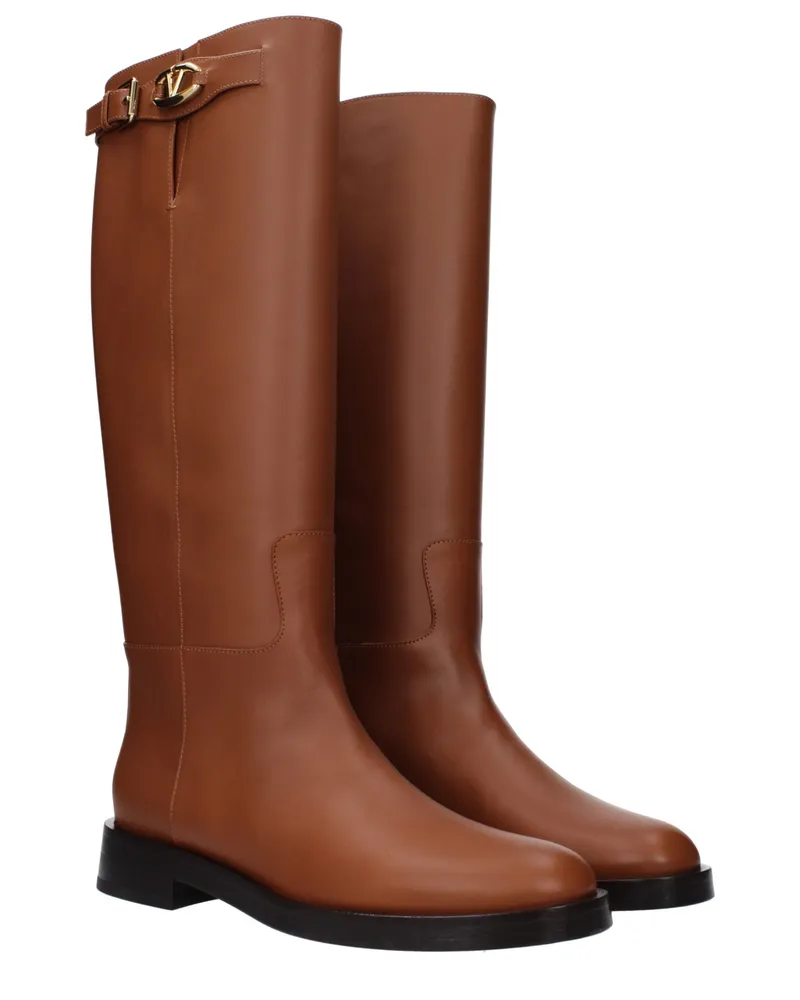 Valentino Garavani Women's Brown Leather Boots Brown